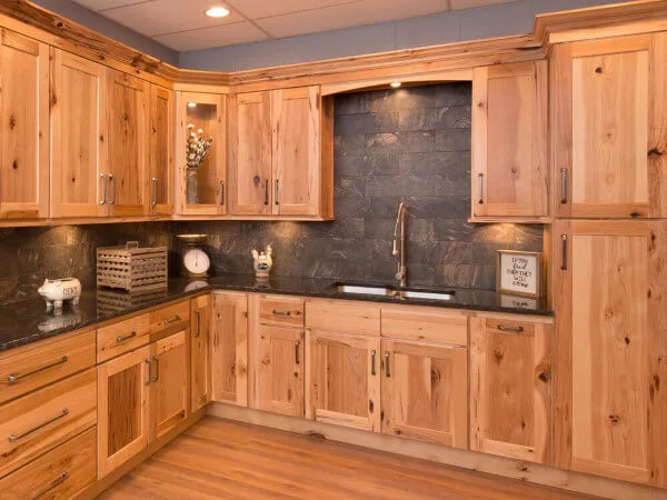 kitchen with natural hickory shaker cabinets
