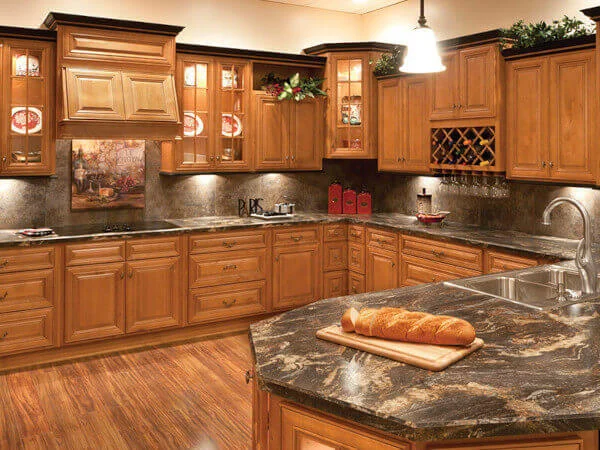 kitchen with medium brown cabinets