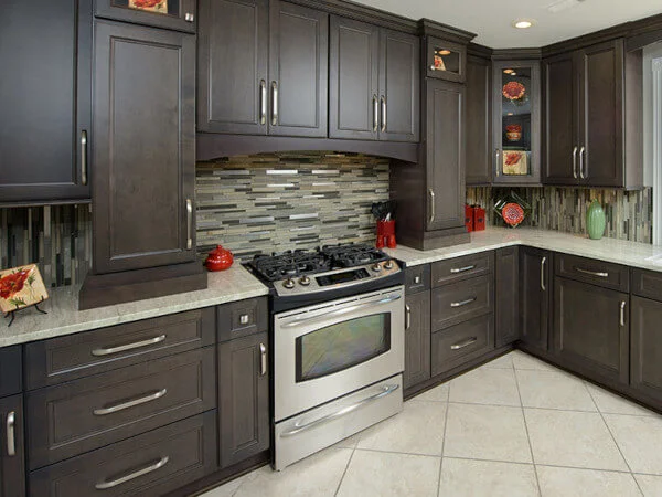 kitchen with grey cabinets