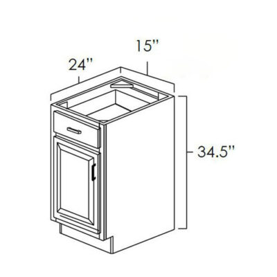 Newtown Gray Single Door Base Cabinet - 15" W x 34.5" H x 24" D
