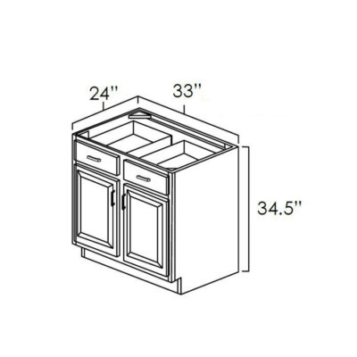 Mellow Glaze Double Door & Double Drawer Base Cabinet - 33" W x 34.5" H x 24" D