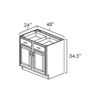 Mellow Glaze Double Door & Double Drawer Base Cabinet - 48" W x 34.5" H x 24" D