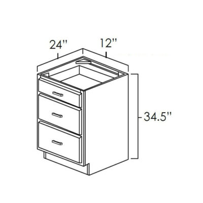 Mellow Glaze Three Drawer Base Cabinet - 12" W x 34.5" H x 24" D