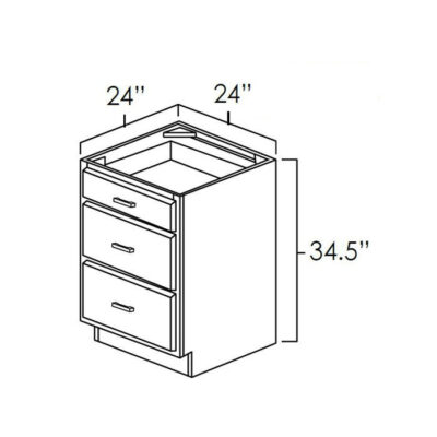 Mellow Glaze Three Drawer Base Cabinet - 24" W x 34.5" H x 24" D