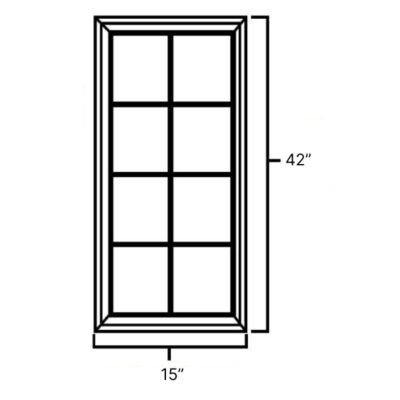 Pacific Gray Single Glass Mullion Door - 15" W x 42" H x 1" D