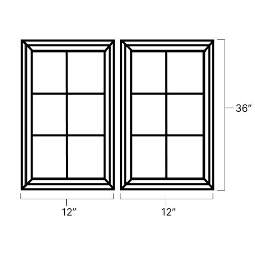 Brown Cocoa Set of Double Glass Mullion Doors - 12" W x 36" H x 1" D