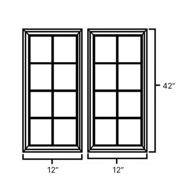 Pacific Gray Set of Double Glass Mullion Doors - 12" W x 42" H x 1" D