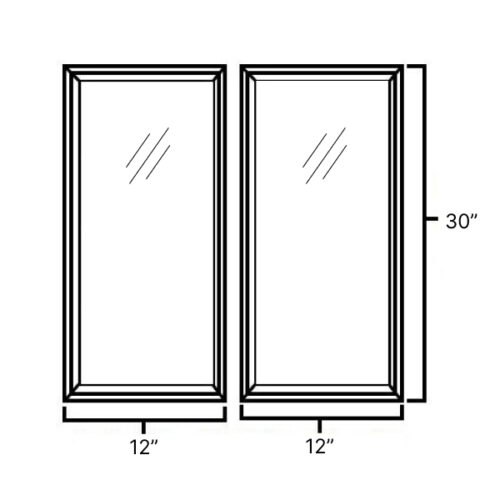 Washington Pure Gray Set of Double Glass Doors - 12" W x 30" H x 1" D