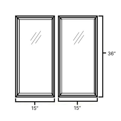 Natural Knotty Hickory Set of Double Glass Doors - 15" W x 36" H x 1" D
