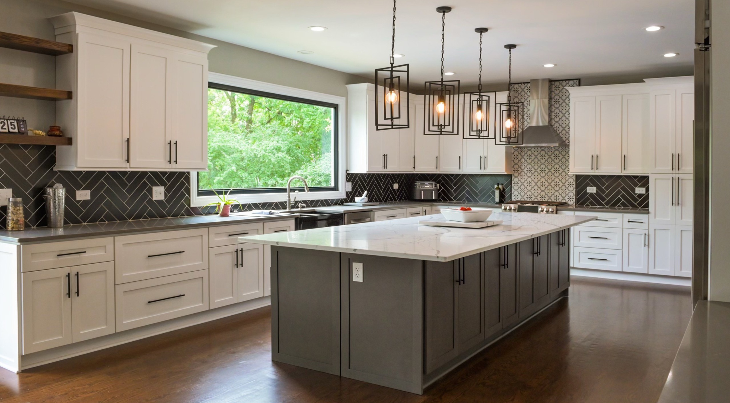 Kitchen with Proper Gray Shaker Style Assembled Kitchen Cabinets