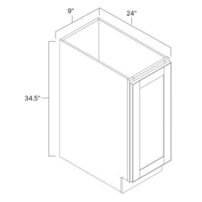 Pure White Single Door Base Cabinet - 9" W x 34.5" H x 24" D
