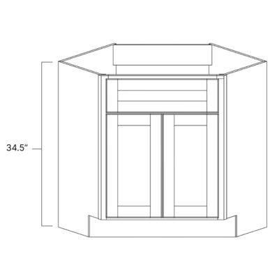 Pure White Corner Diagonal Base Cabinet with Shelf - 42" W x 34.5" H x 24" D