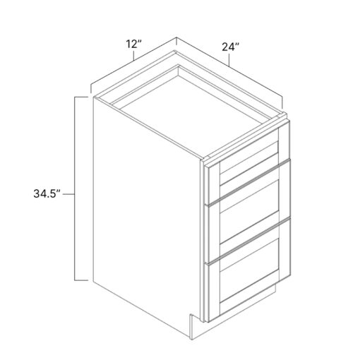 Pure White Three Drawer Base Cabinet - 12" W x 34.5" H x 24" D