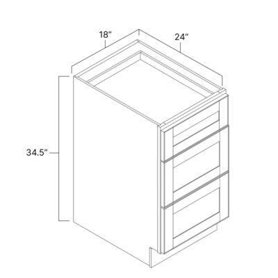 Pure White Three Drawer Base Cabinet - 18" W x 34.5" H x 24" D