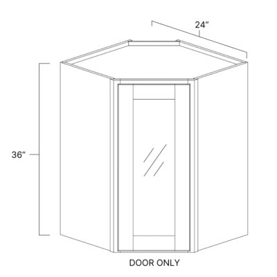 Ideal Gray Diagonal Glass Door Corner Wall Cabinet - 24" W x 36" H x 12" D