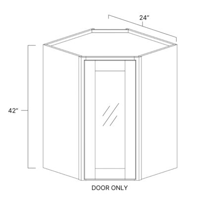 Ideal Gray Diagonal Glass Door Corner Wall Cabinet - 24" W x 42" H x 12" D