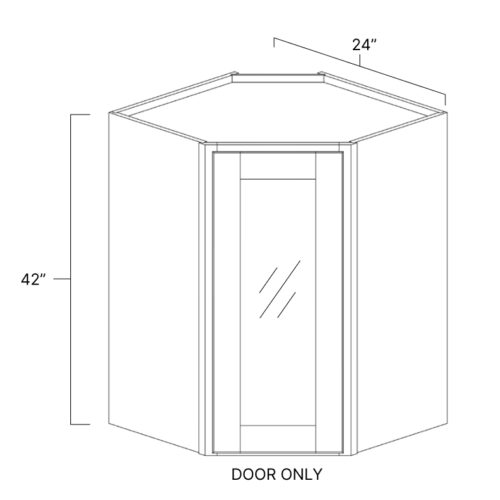 Pure White Diagonal Glass Door Corner Wall Cabinet - 24" W x 42" H x 12" D