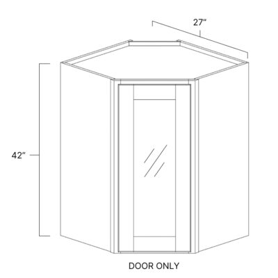 Pure White Diagonal Glass Door Corner Wall Cabinet - 27" W x 42" H x 15" D