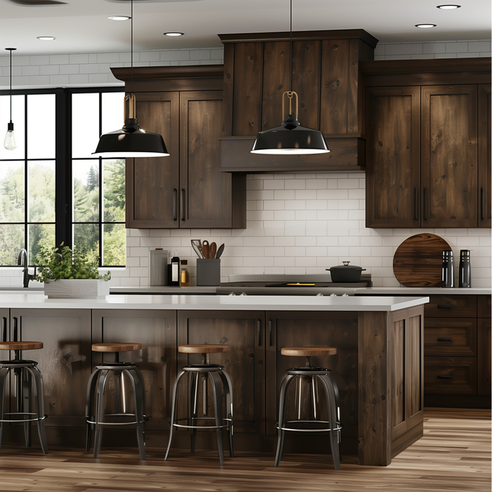 Kitchen with Rustic Hickory Shaker Style Assembled Kitchen Cabinets