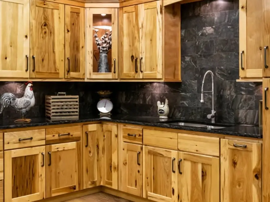 kitchen with natural hickory shaker cabinets