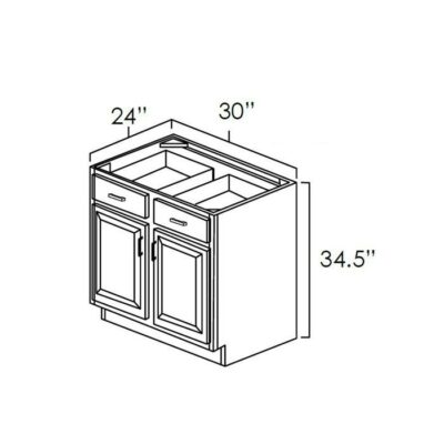 Carmel Shaker Double Door & Double Drawer Base Cabinet - 30" W x 34.5" H x 24" D