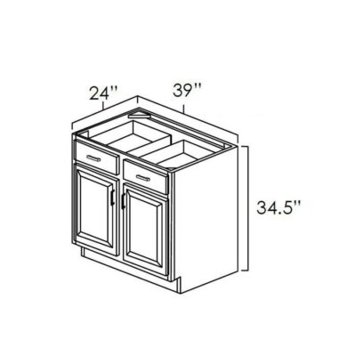 Carmel Shaker Double Door & Double Drawer Base Cabinet - 39" W x 34.5" H x 24" D