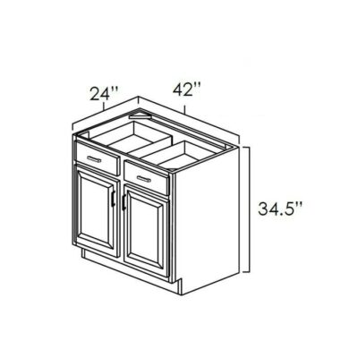 Carmel Shaker Double Door & Double Drawer Base Cabinet - 42" W x 34.5" H x 24" D