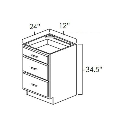 Carmel Shaker Three Drawer Base Cabinet - 12" W x 34.5" H x 24" D