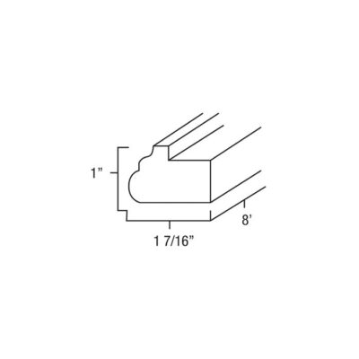 Carmel Shaker Light Rail Moulding - 96" W x 1" H x 1.4375" D