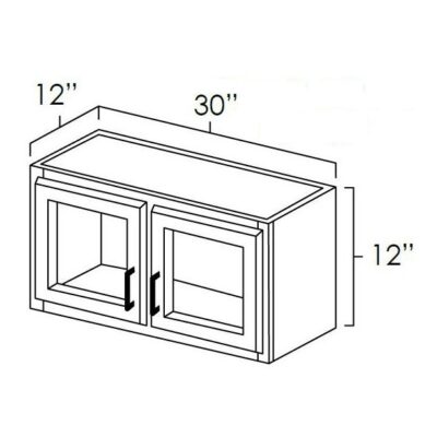 Carmel Shaker Double Decorative Stacker Wall Cabinet w/Plain Glass - 30" W x 12" H x 12" D