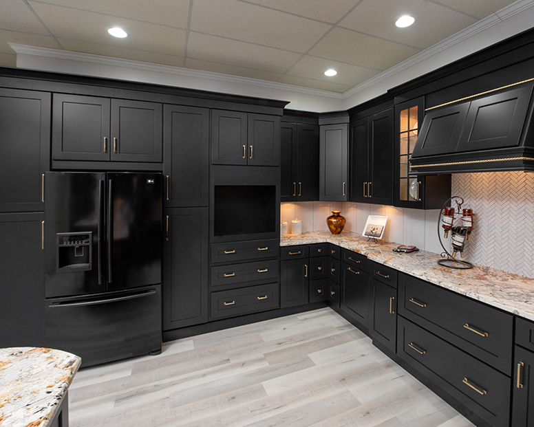 Kitchen with Midnight Black Shaker Style Ready to Assemble (RTA) Kitchen Cabinets